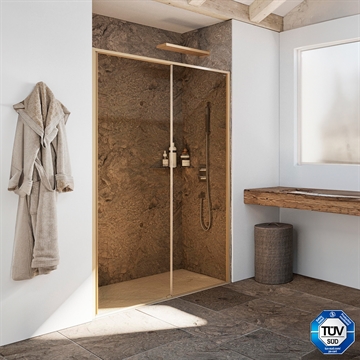 Luksus Brusedør Calomo skydedør til bruseniche 6 mm. sikkerhedsglas TüV godkendt